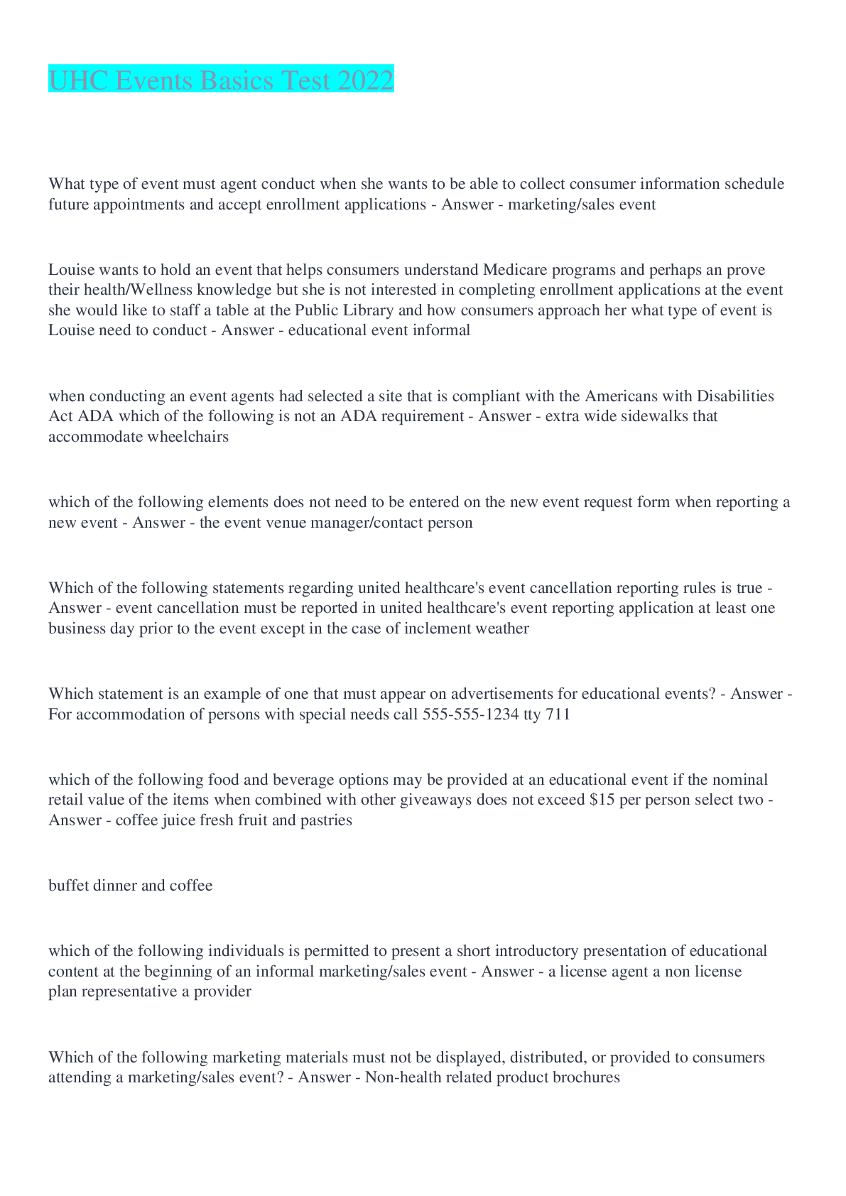 Preview image of UHC Events Basics Test 2022 document